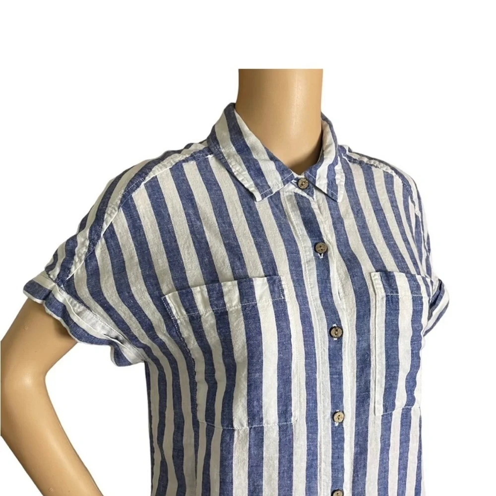 LOLA RIVER Size M Blue and White Striped Women's Blouse - Picture 3 of 5
